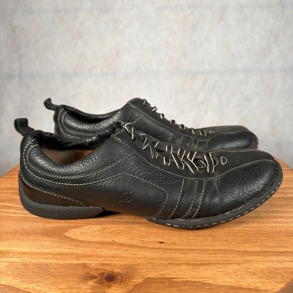 Born Leather Sneakers Mens 11.5 Black Good Contrast Stitch Lace Up Shoes